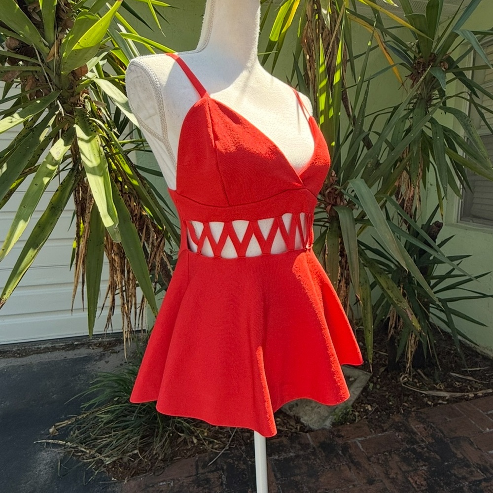 Red Cut Out Peplum Tank Top